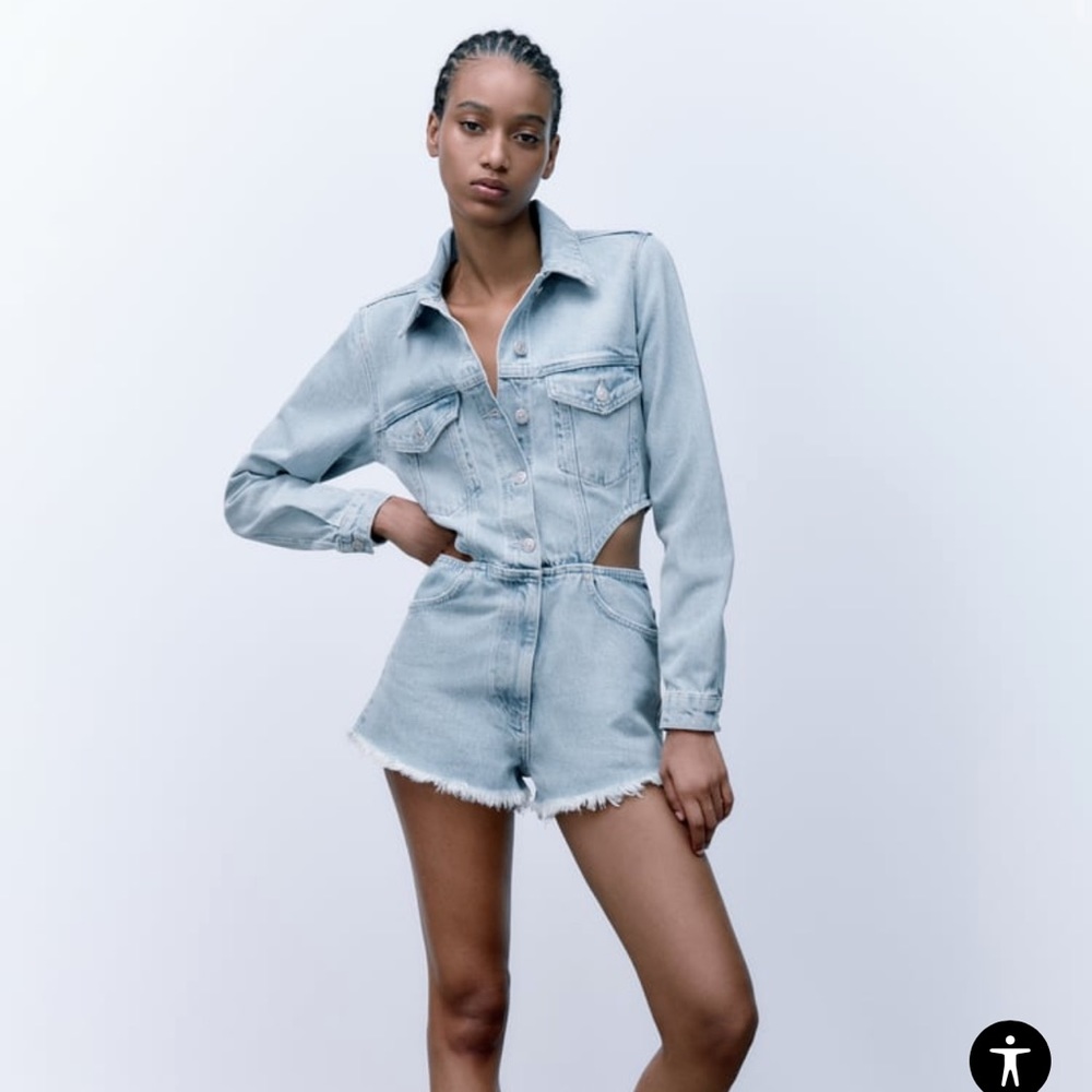 Zara Cut Out Denim Jumpsuit Romper 3175 200